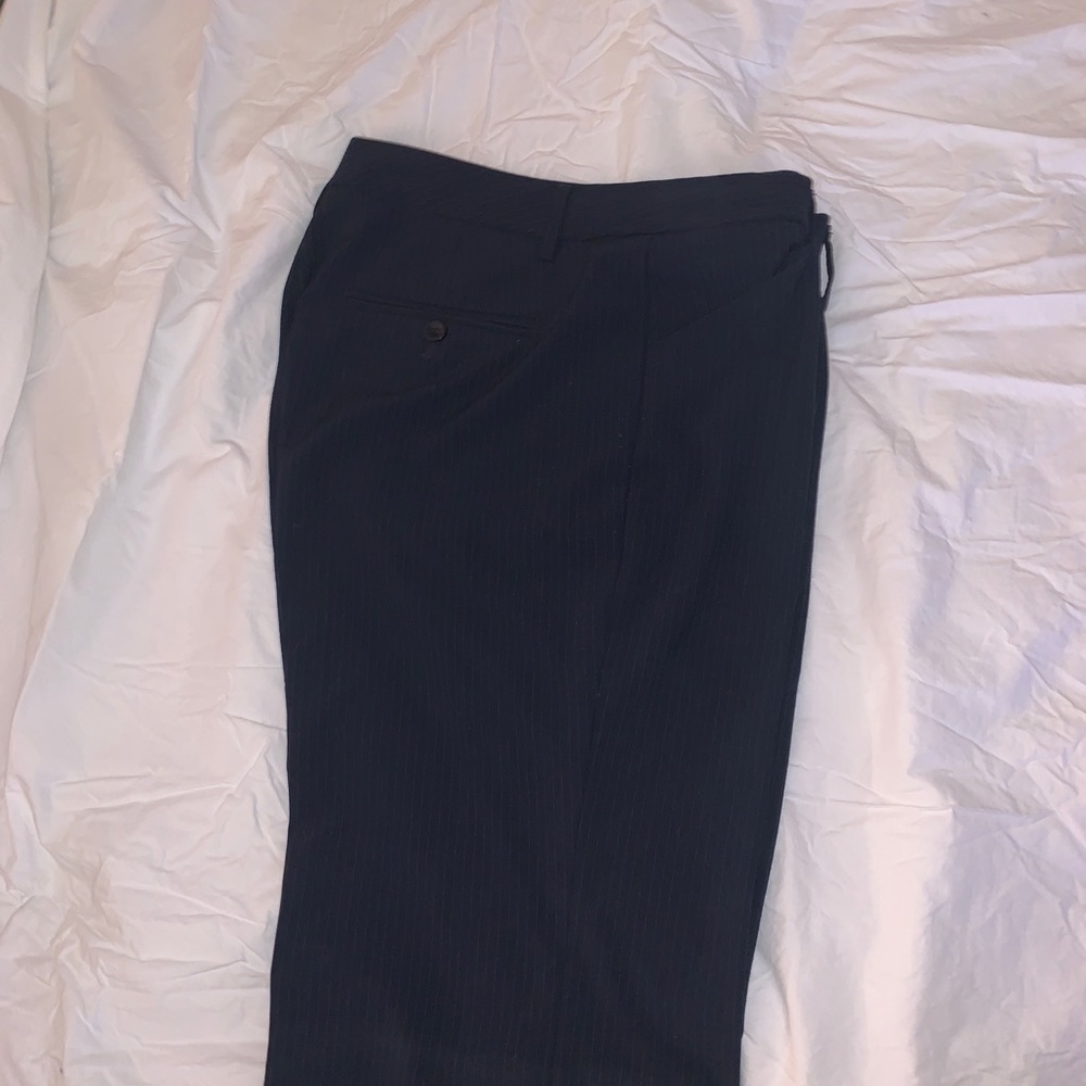 Navy pinstripe trousers